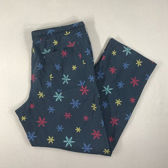 Gap Pants Men's Medium Blue Snowflakes Pull On Lounge Pajama Drawstring Pockets - Picture 1 of 12